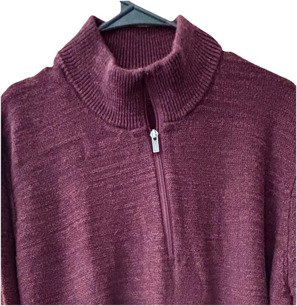 L L Brean Men 1/4 Zip Sweater 100% Organic Cotton Burgandy Sz XL Preppy Academia